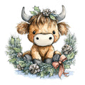 Vintage Christmas Highland Cows Fabric Panel 16