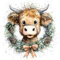 Vintage Christmas Highland Cows Fabric Panel 21