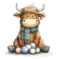 Vintage Christmas Highland Cows Fabric Panel 9