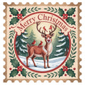Vintage Christmas Stamps Fabric Panel 18