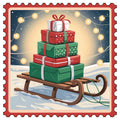 Vintage Christmas Stamps Fabric Panel 3