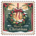 Vintage Christmas Stamps Fabric Panel 34