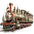 Vintage Christmas Trains Fabric Panel 12
