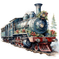 Vintage Christmas Trains Fabric Panel 13