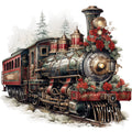 Vintage Christmas Trains Fabric Panel 16