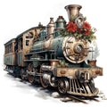 Vintage Christmas Trains Fabric Panel 3