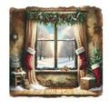 Vintage Christmas Window Fabric Panel 2