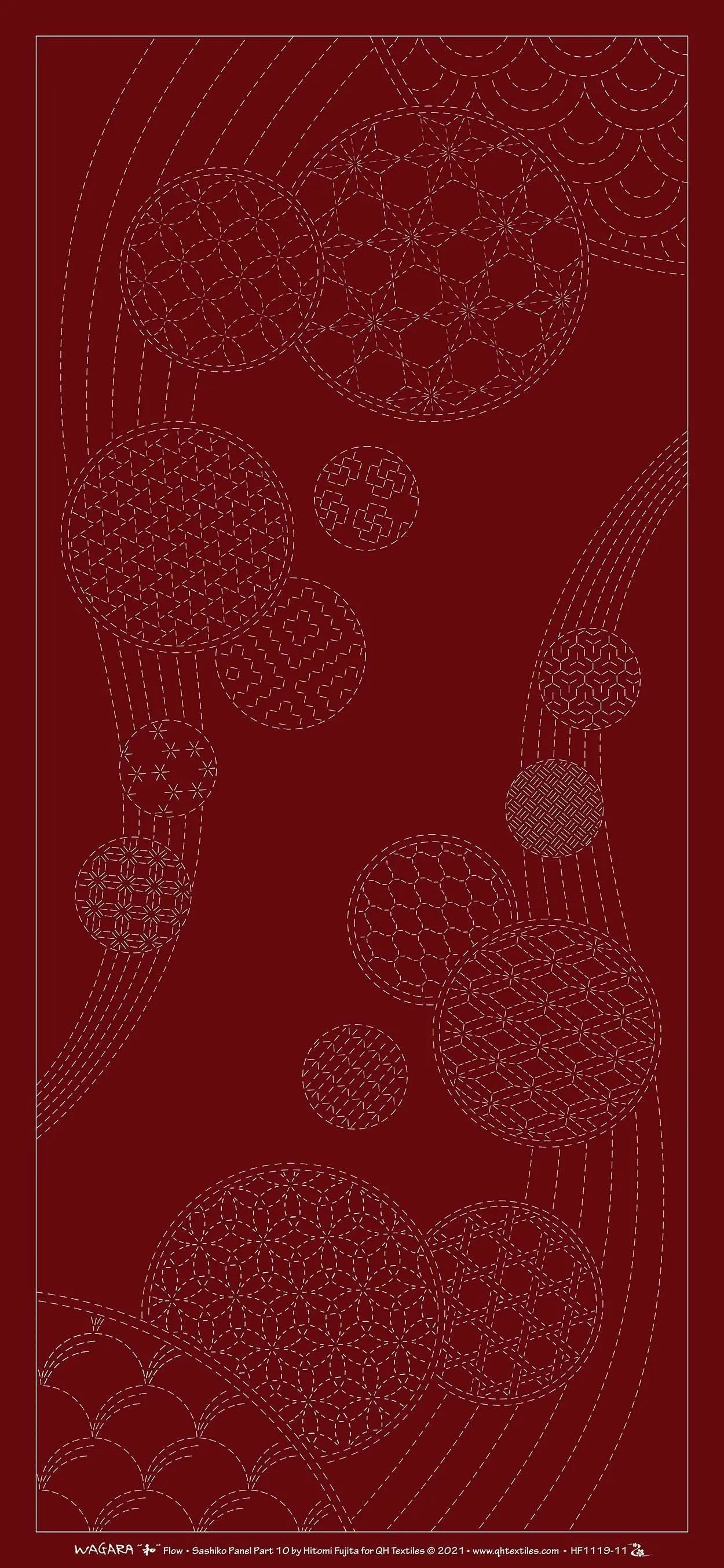 Wagara Sashiko Panel Part 10 Windchimes Red