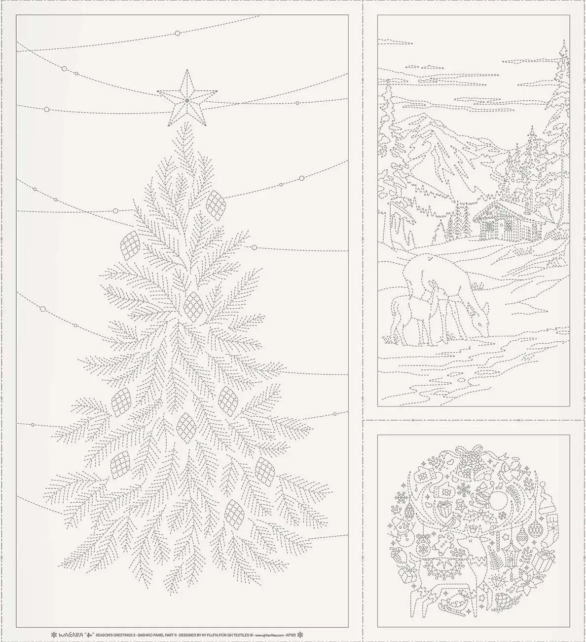 Wagara Sashiko Panel Season's Greeting Part 2 Off White