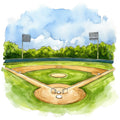 Watercolor Baseball Fabric Panel 15