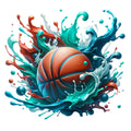 Watercolor Basketball and Splash Fabric Panel 4