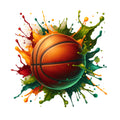Watercolor Basketball and Splash Fabric Panel 5