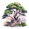 Watercolor Bonsai Tree Fabric Panel 4