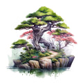 Watercolor Bonsai Tree Fabric Panel 9
