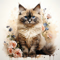 Watercolor Cats with Flowers Fabric Panel 17