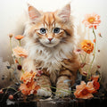 Watercolor Cats with Flowers Fabric Panel 2