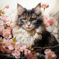 Watercolor Cats with Flowers Fabric Panel 4