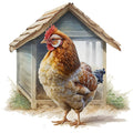 Watercolor Chicken Houses Fabric Panel 5