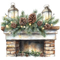 Watercolor Christmas Scene Fabric Panel 12