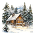 Watercolor Christmas Scene Fabric Panel 15