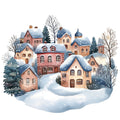 Watercolor Christmas Scene Fabric Panel 8