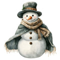 Watercolor Christmas Snowman Fabric Panel 14