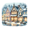 Watercolor Christmas Village Fabric Panel 2