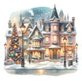 Watercolor Christmas Village Fabric Panel 7