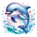 Watercolor Cute Dolphin Fabric Panel 1
