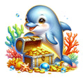 Watercolor Cute Dolphin Fabric Panel 10