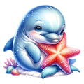 Watercolor Cute Dolphin Fabric Panel 11