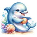 Watercolor Cute Dolphin Fabric Panel 4