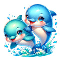Watercolor Cute Dolphin Fabric Panel 8