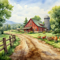 Watercolor Farm Life Fabric Panel 1