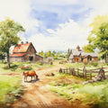 Watercolor Farm Life Fabric Panel 11