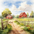 Watercolor Farm Life Fabric Panel 12
