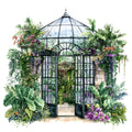 Watercolor Greenhouse Fabric Panel 2