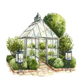 Watercolor Greenhouse Fabric Panel 7