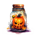 Watercolor Halloween Jar Fabric Panel 3