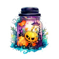Watercolor Halloween Jar Fabric Panel 4