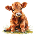 Watercolor Highland Cow Fabric Panel 11
