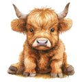 Watercolor Highland Cow Fabric Panel 2