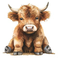 Watercolor Highland Cow Fabric Panel 5