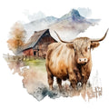Watercolor Highland Cows Fabric Panel 12