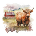 Watercolor Highland Cows Fabric Panel 4
