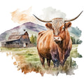 Watercolor Highland Cows Fabric Panel 6