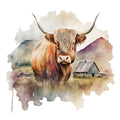 Watercolor Highland Cows Fabric Panel 9