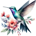 Watercolor Hummingbird Floral Fabric Panel 1