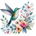 Watercolor Hummingbird Floral Fabric Panel 10