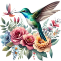 Watercolor Hummingbird Floral Fabric Panel 11